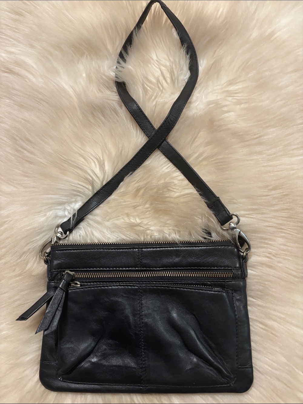 G.H. Bass & Co. Black Leather Crossbody with Zip Pockets